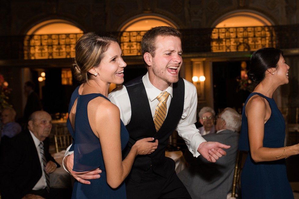 Fun dancing photos at a library reception