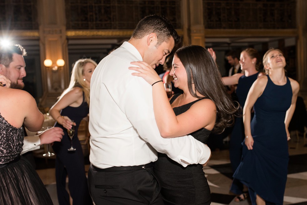 Fun dancing photos at a library reception