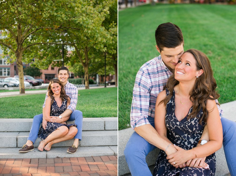 Fells Point engagement photos of girl in navy lace dress