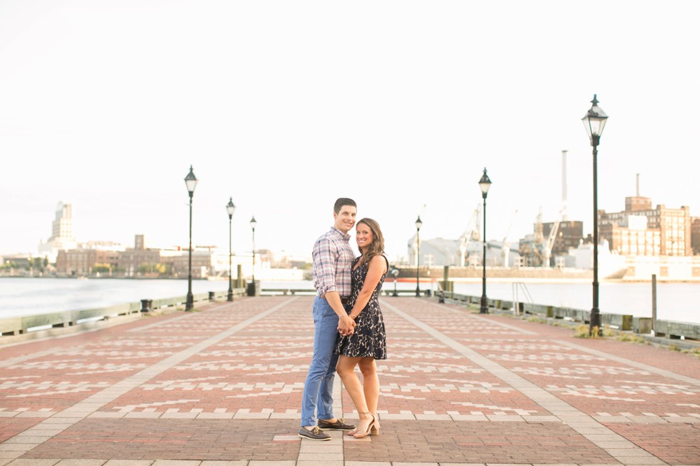 Fells Point engagement photos of girl in navy lace dress