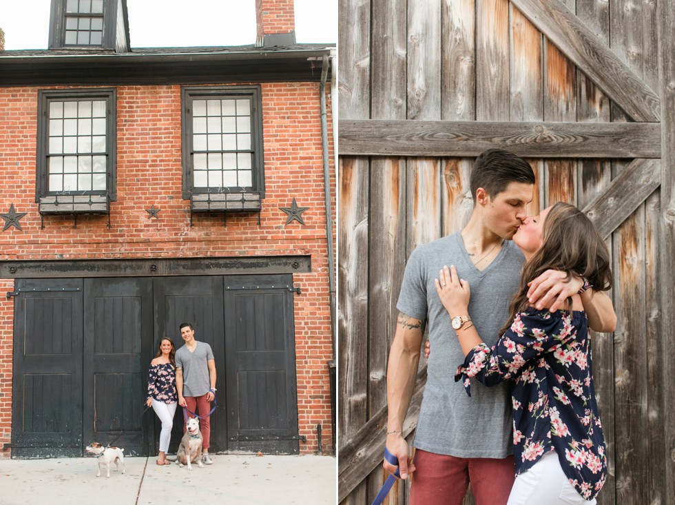 Engagement photos with two dogs in Fells Point