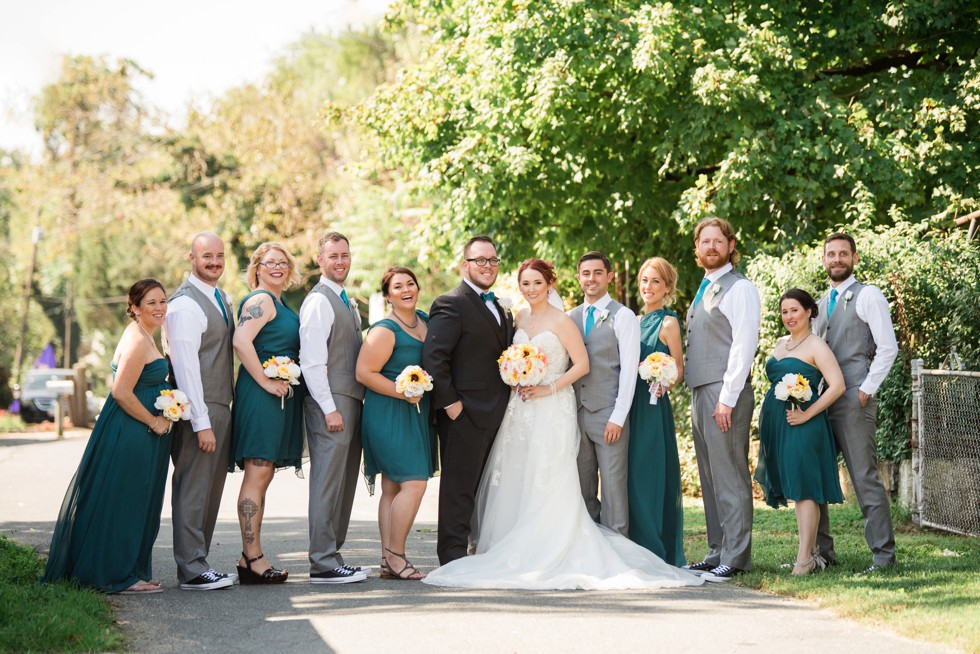 Wedding Party strutting down the street in Maryland