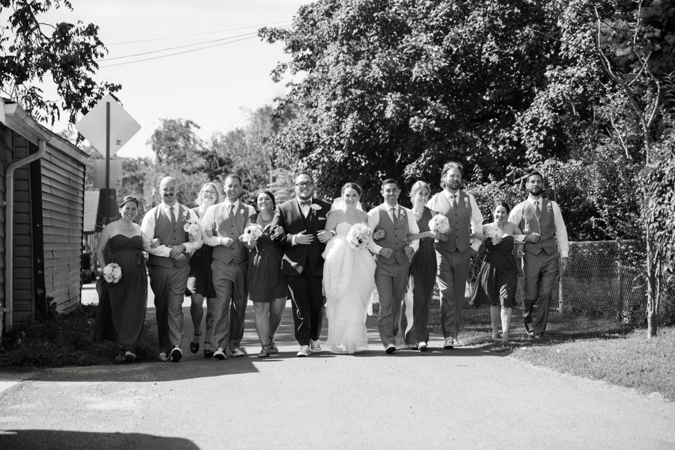 Wedding Party strutting down the street in Maryland