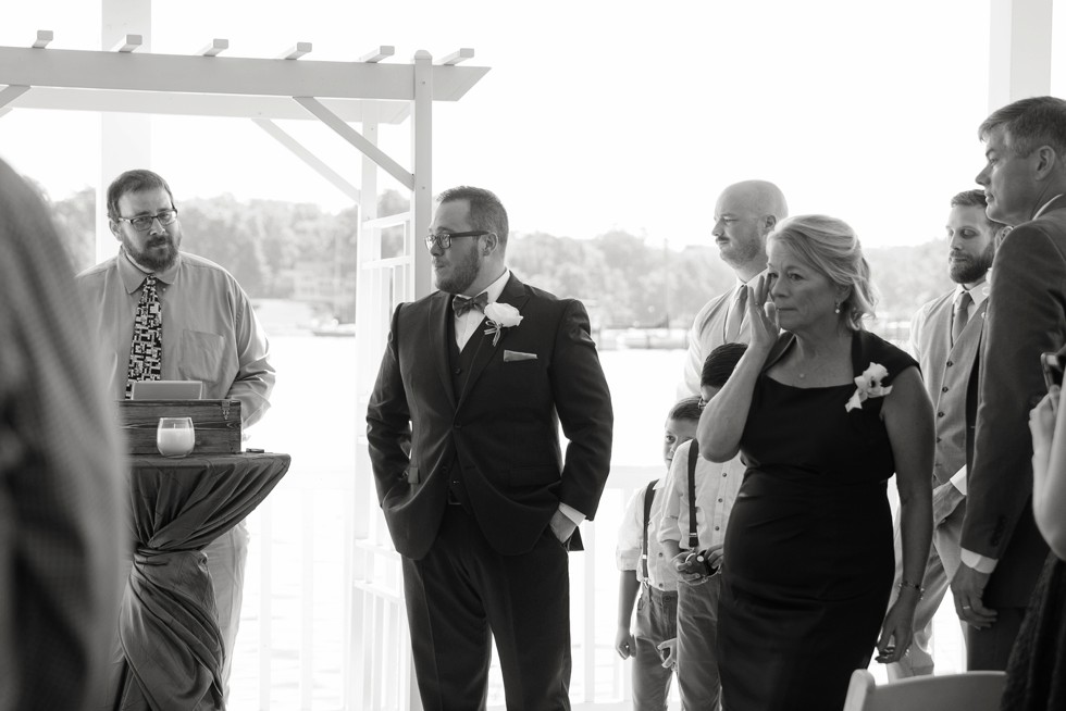 Bride walking down the aisle at Anchor Inn