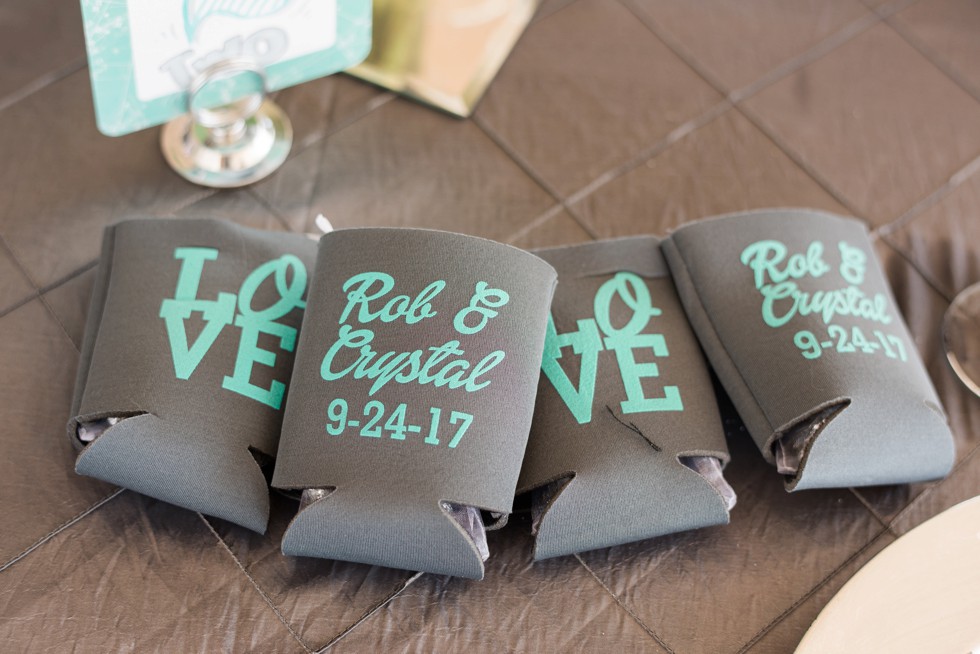 Wedding reception koozies at Anchor Inn on the waterfront