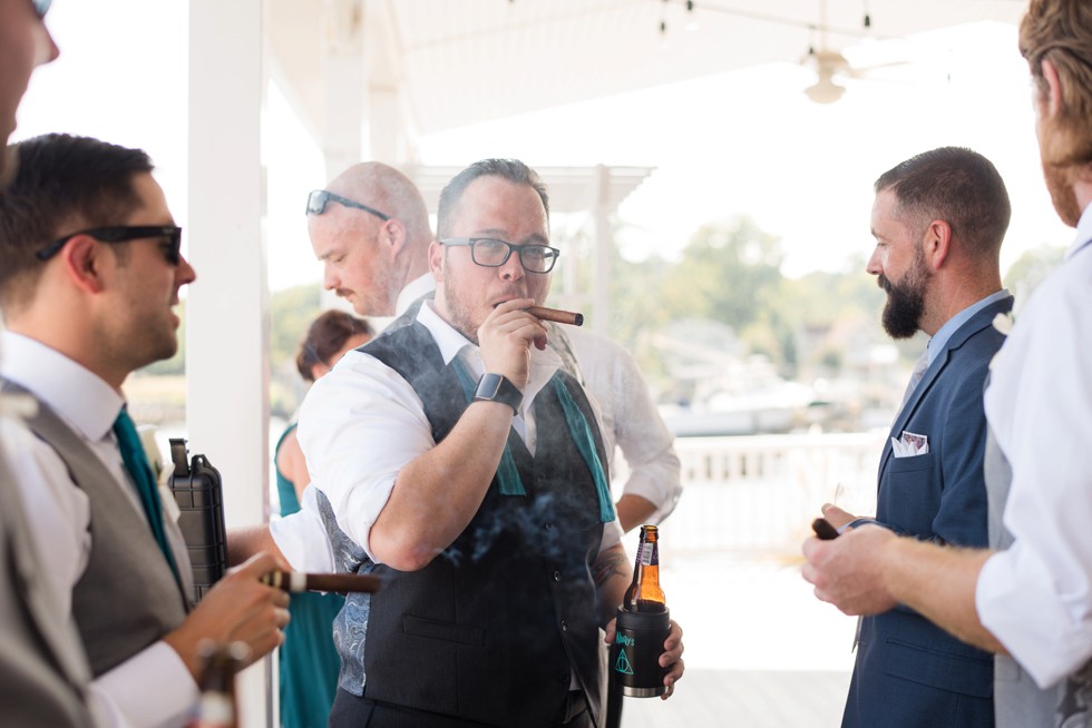 Groom and groomsmen with special cigars