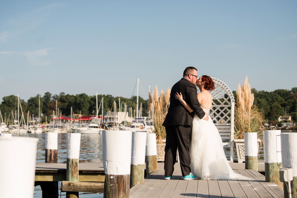 Bride and groom wedding portraits on the docks