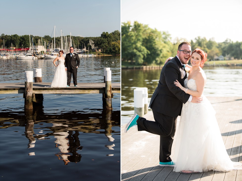 Bride and groom wedding portraits on the docks