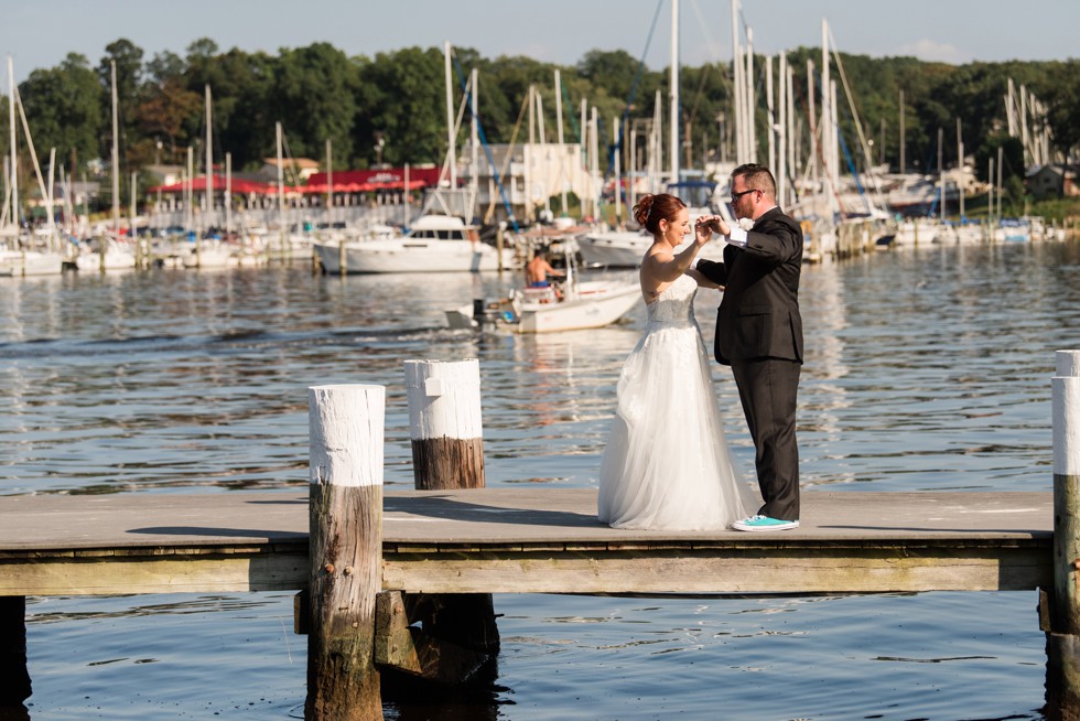 Bride and groom wedding portraits on the docks