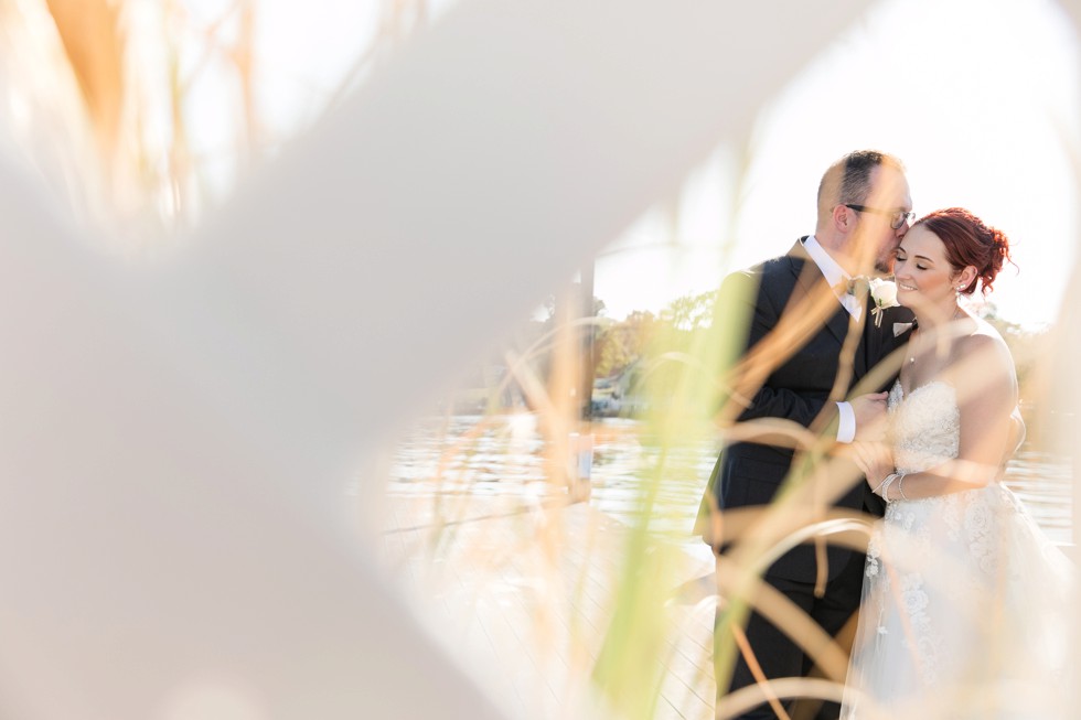 Bride and groom wedding portraits on the docks