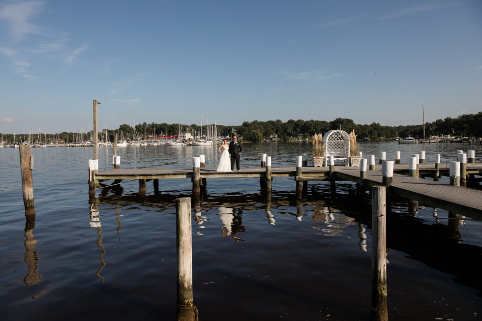 Bride and groom wedding portraits on the docks