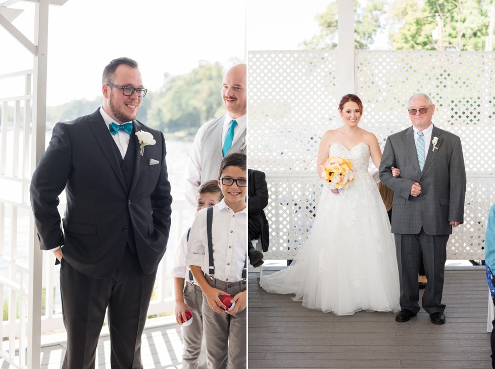 Bride walking down the aisle at Anchor Inn