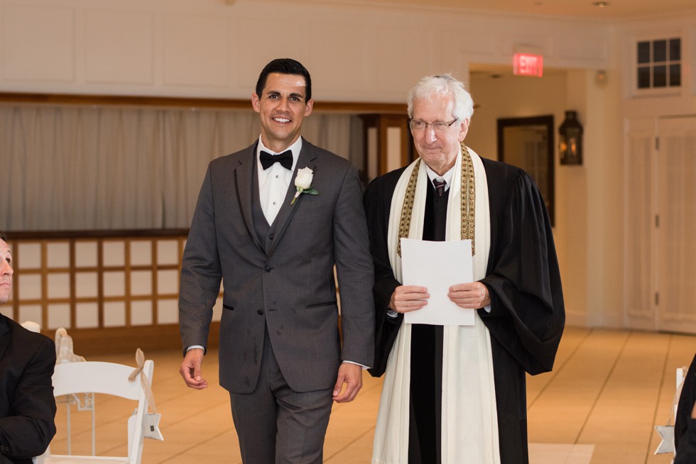 Rainy wedding ceremony indoors at the Chesapeake Bay Beach Club