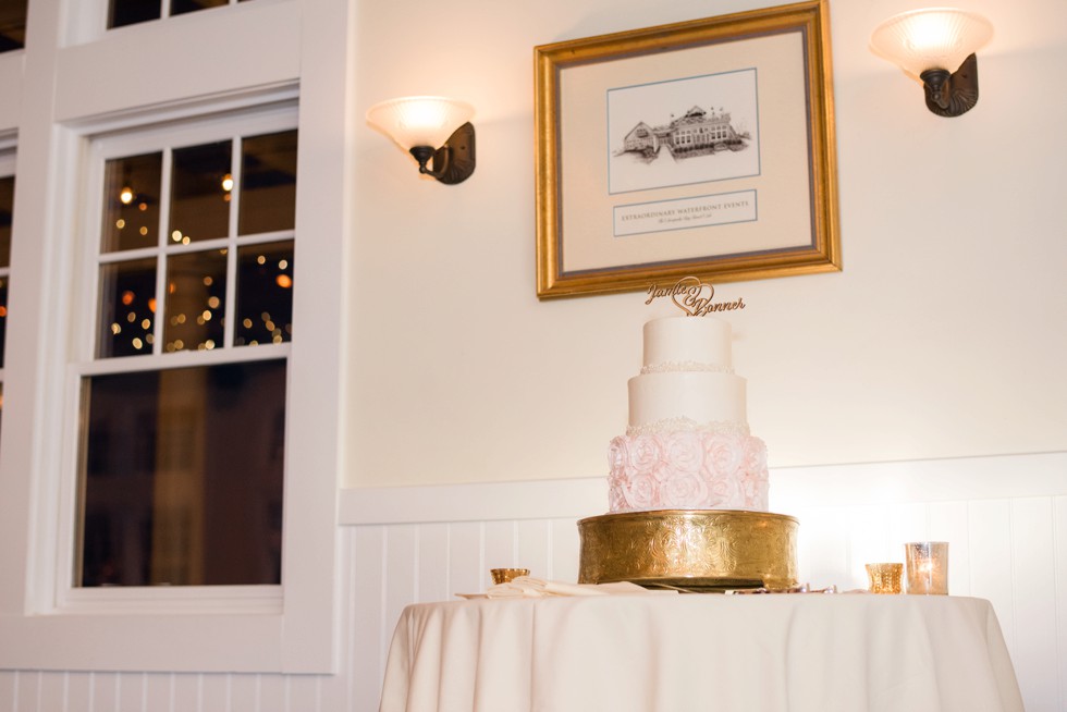 Chesapeake Bay Beach Club Indoor Reception at the Tavern Ballroom with blush cake from cakes by Rachael