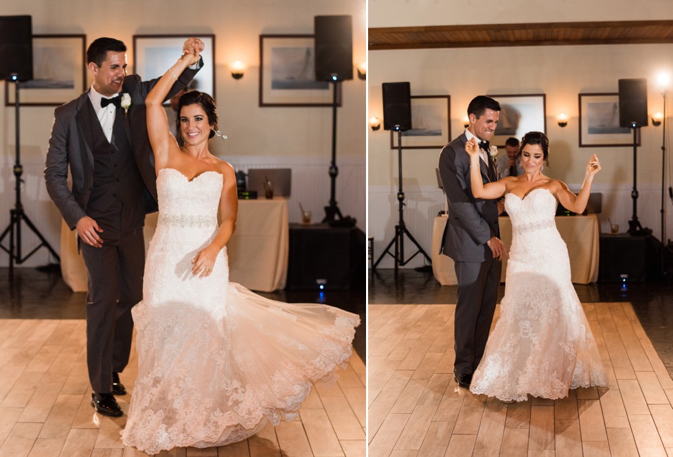 Bride and groom spinning into their introduction and first dance in the Tavern Ballroom