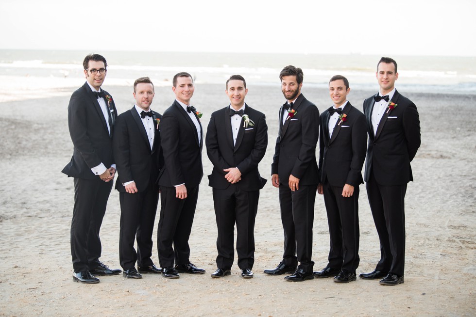 Groom and Groomsmen on the beach at One Atlantic on New Jersey Shore