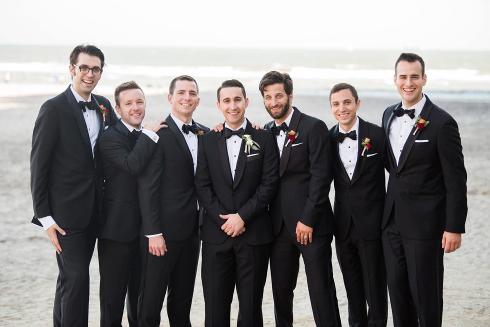 Groom and Groomsmen on the beach at One Atlantic on New Jersey Shore