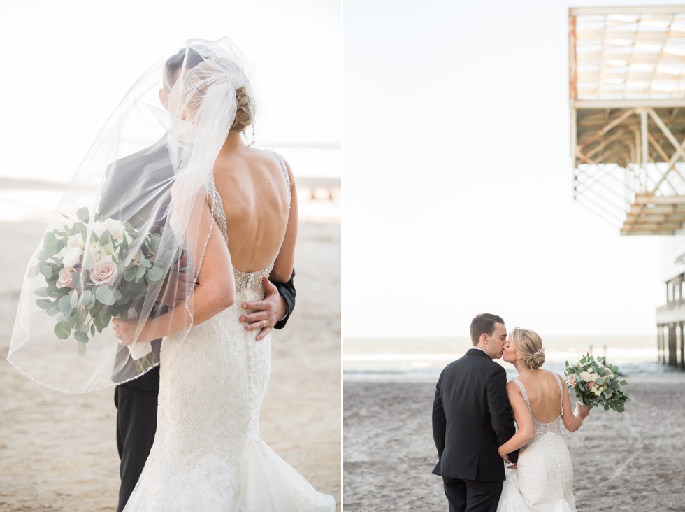 Veil over the bride on the beach in Atlantic City NJ