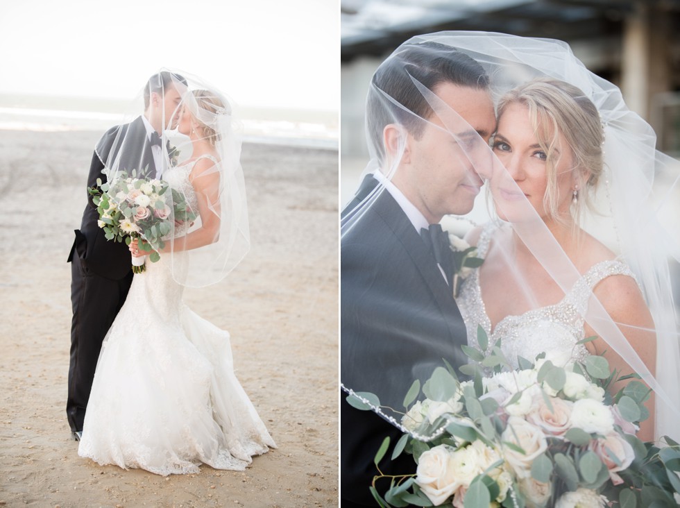 Veil over the bride on the beach in Atlantic City NJ