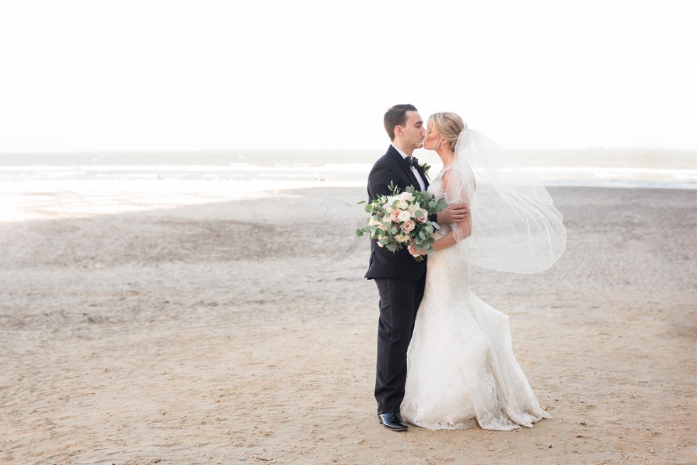 Bride and groom at Atlantic City beach at One Atlantic Events