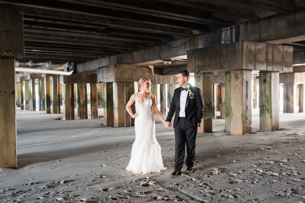 NJ Shore Wedding couple under the One Atlantic Pier