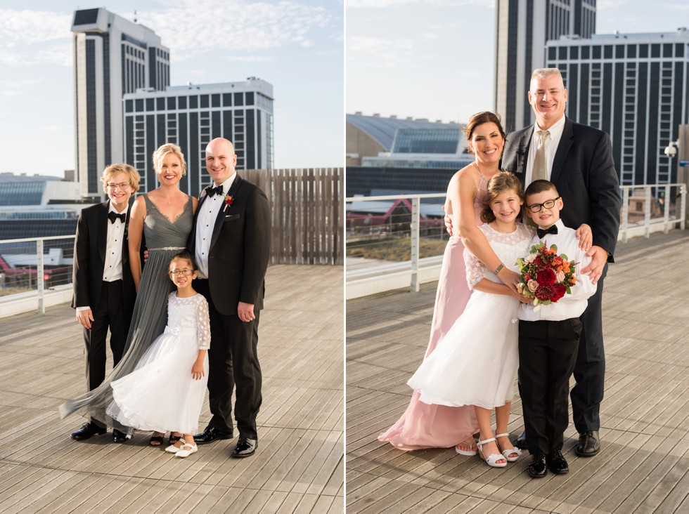 Family portraits overlooking Atlantic City Boardwalk on ceremony platform at One Atlantic NJ