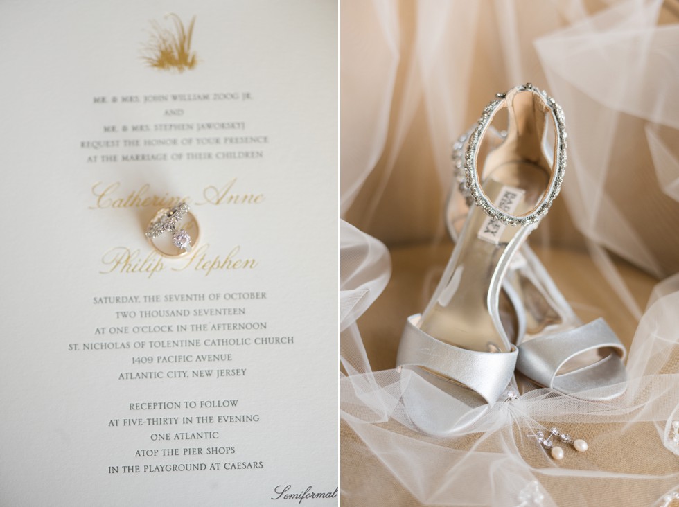 Alpine Creative Group gold and white wedding invitation engagement ring detail from Golden Nugget Jewelers