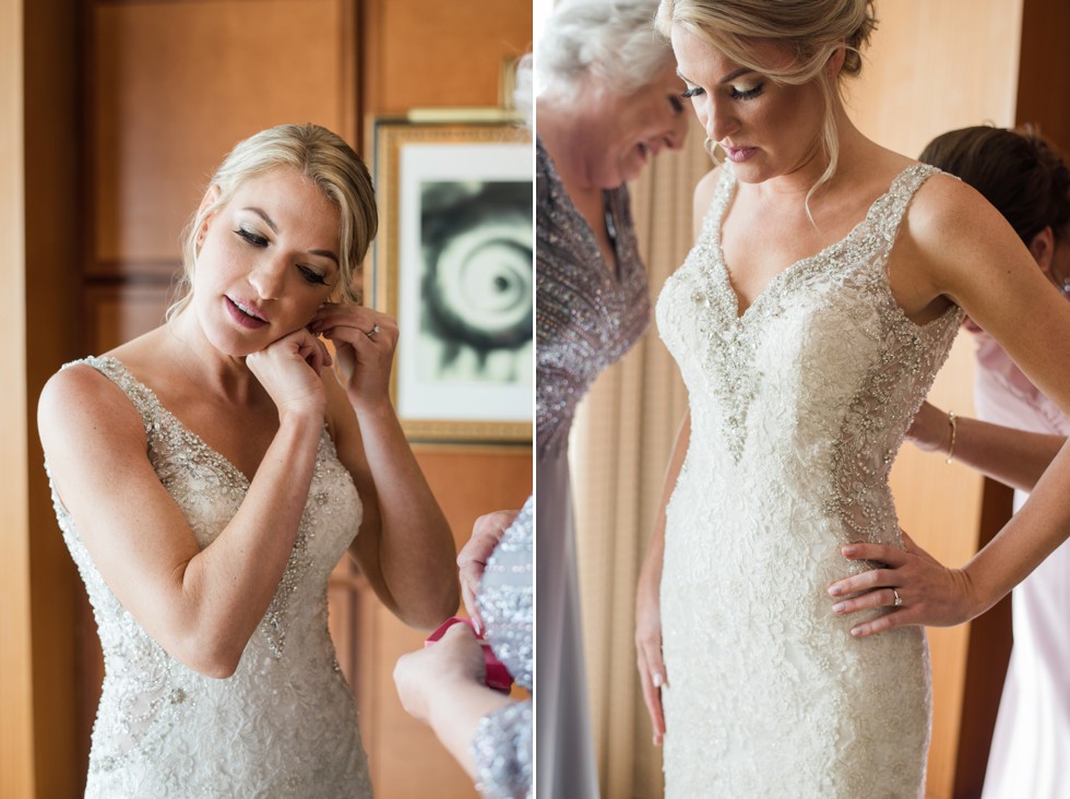 Bride getting in her Allure Bridal dress at Sheraton Hotel Atlantic City New Jersey