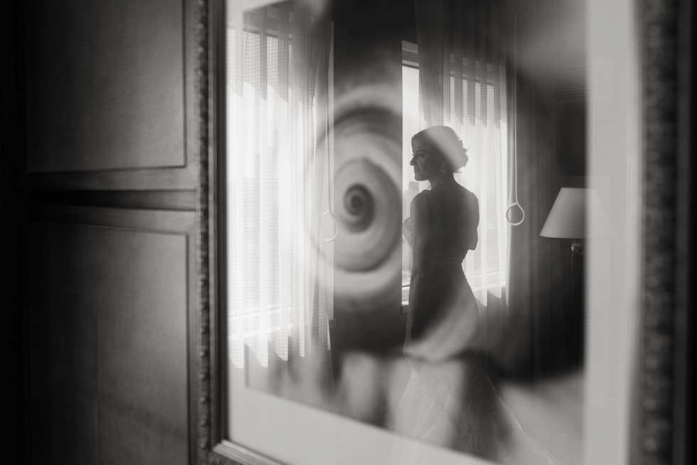 Bride in dress reflection at Sheraton Hotel Atlantic City New Jersey