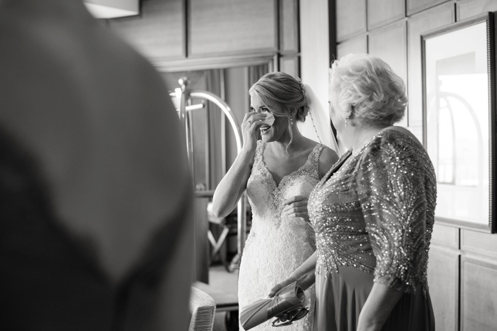 Bridesmaids putting the bride's veil on at Sheraton Hotel Atlantic City New Jersey Wedding