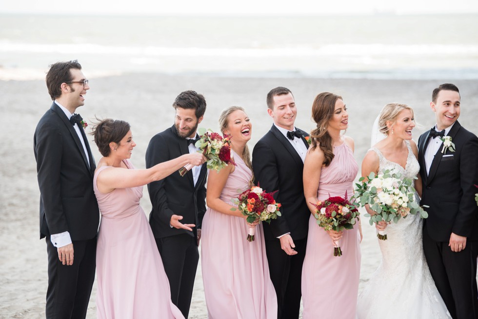 Wedding party in pink and black tux on the Atlantic City Boardwalk at One Atlantic wedding