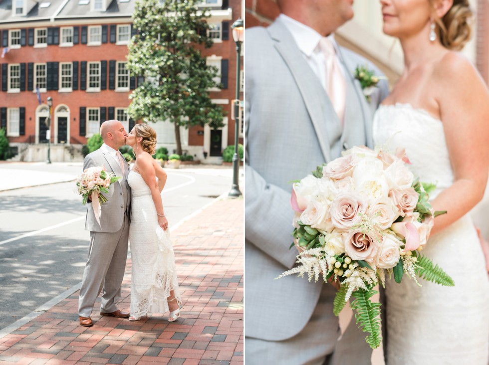 bride and groom with flower bouquet