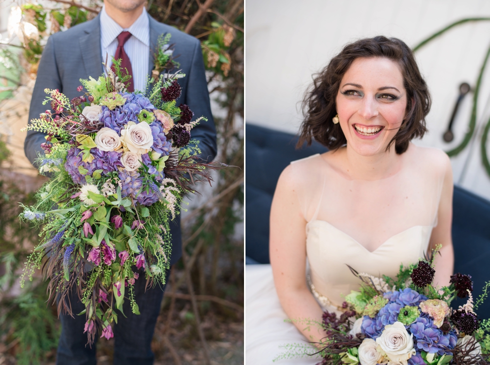 bride and groom with bouquets