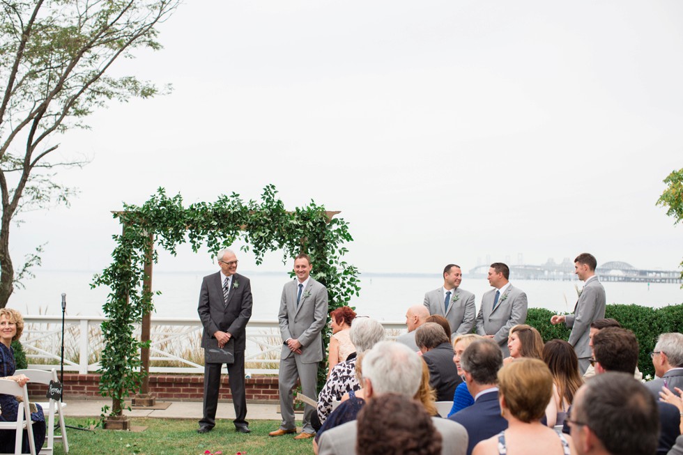 outdoor Fall wedding ceremony on the Chesapeake Bay