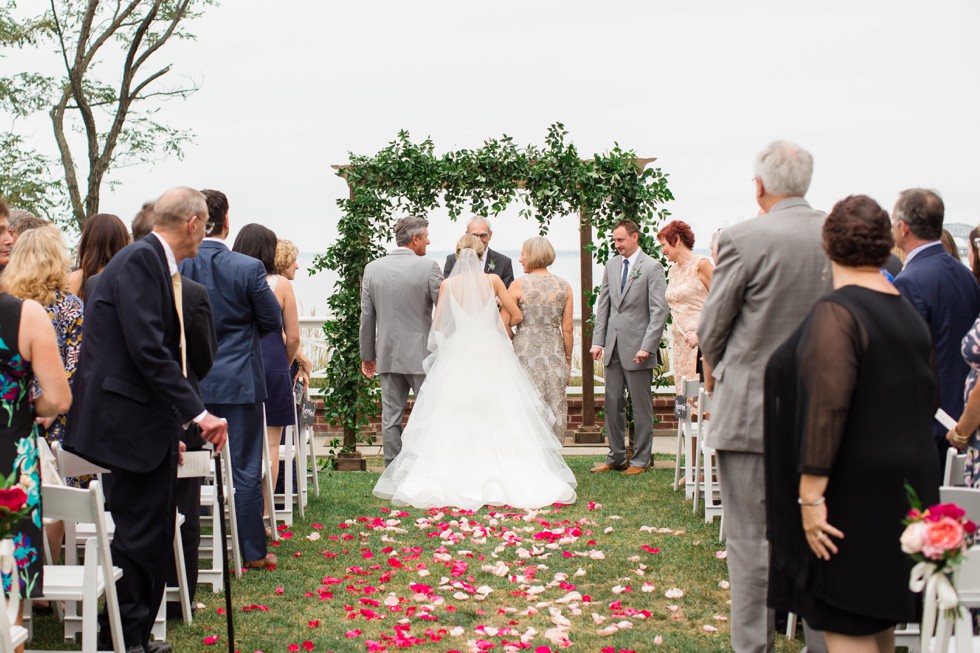 outdoor Fall wedding ceremony on the Chesapeake Bay