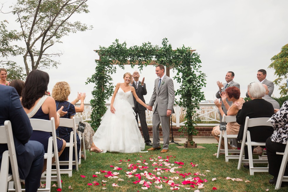 outdoor Fall wedding ceremony on the Chesapeake Bay