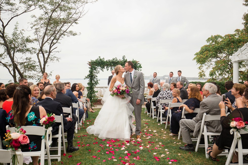 outdoor Fall wedding ceremony on the Chesapeake Bay