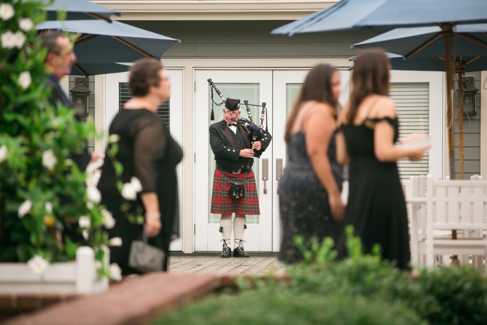 bag pipes at the Chesapeake bay Beach Club outdoor ceremony