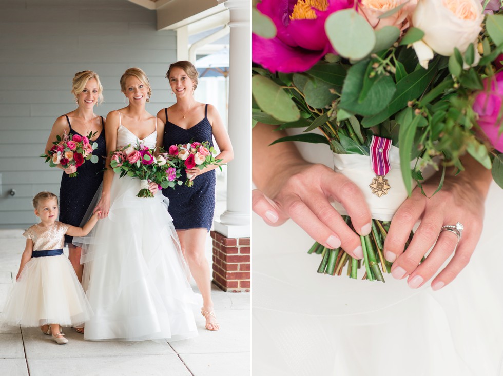 Bride and bridesmaids with bright pink flowers from Floral and Bloom Designs