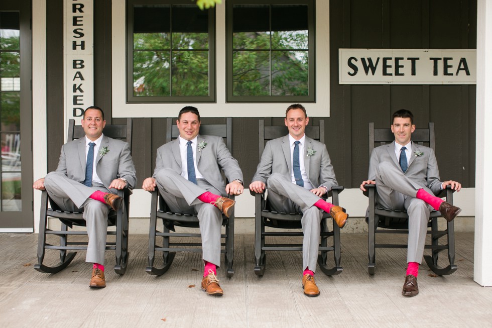 Groom and groomsmen relaxing at The Inn at the Chesapeake Bay Beach Club