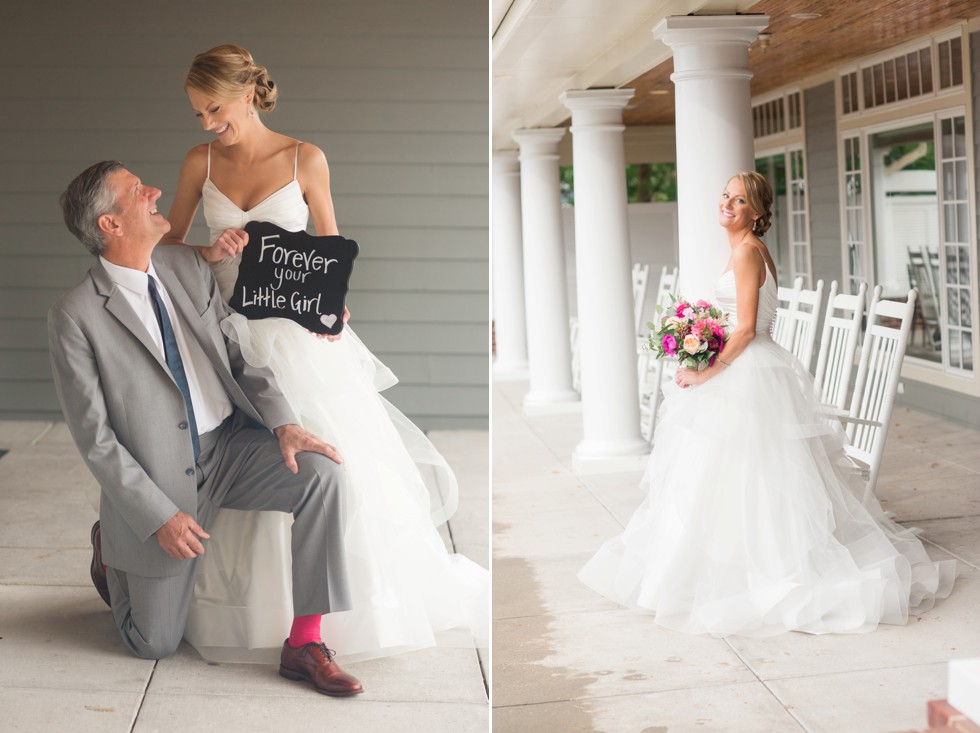 Bride and her dad with Forever your little girl sign