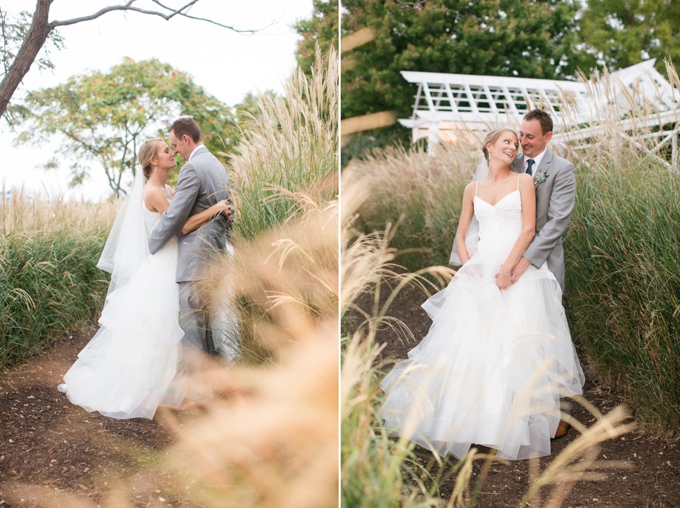 Bride and Groom portraits in the tall grasses at the Chesapeake Bay Beach Club