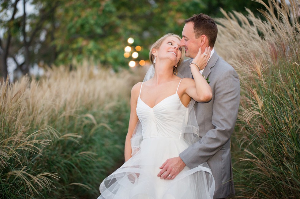 Bride and Groom portraits in the tall grasses at the Chesapeake Bay Beach Club