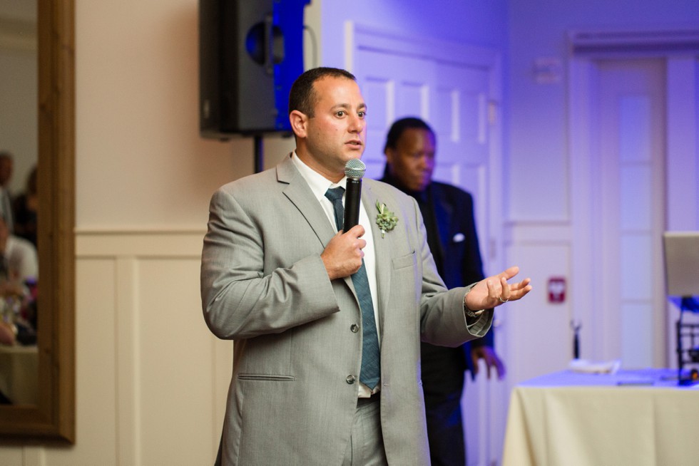 Toasts during the reception in the Beach House Ballroom at the Chesapeake Bay Beach Club