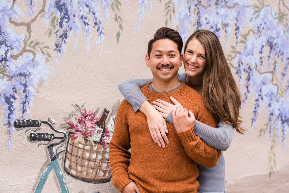 engagement photos on mural in Annapolis Maryland