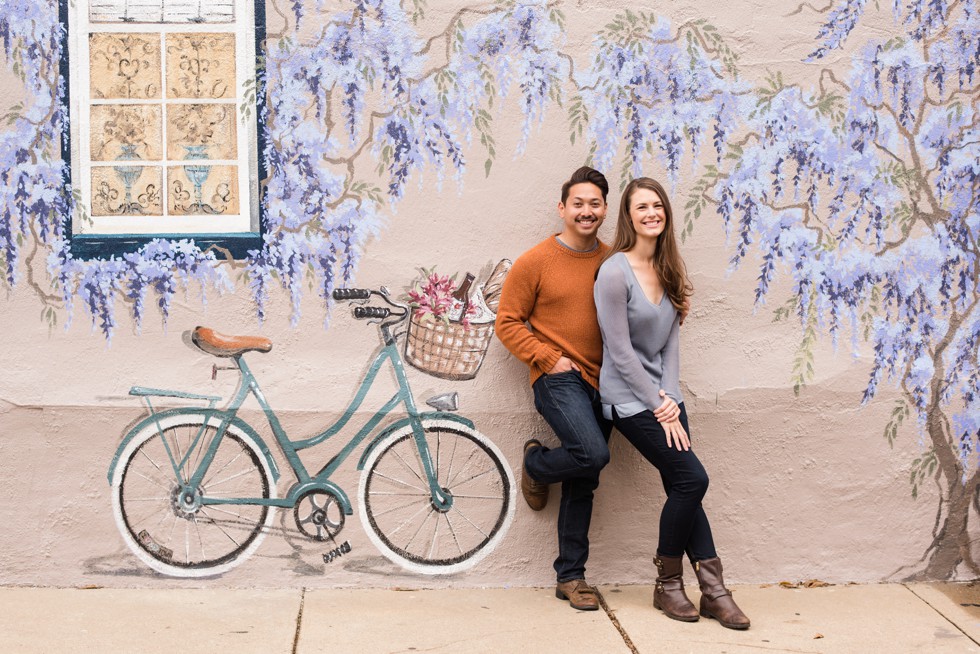 engagement photos on mural in Annapolis Maryland