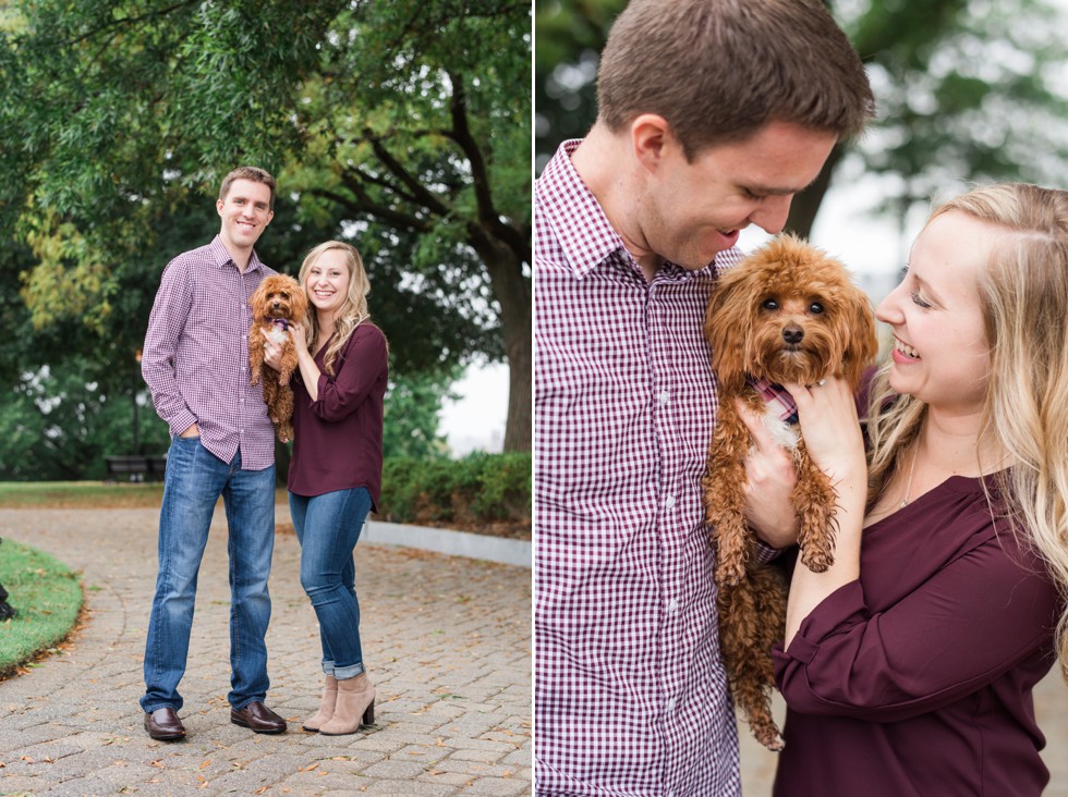 Maltipoo in a couple's engagement photos on Federal Hill