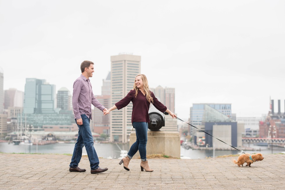 Federal Hill Fall Engagement photos with maltipoo puppy