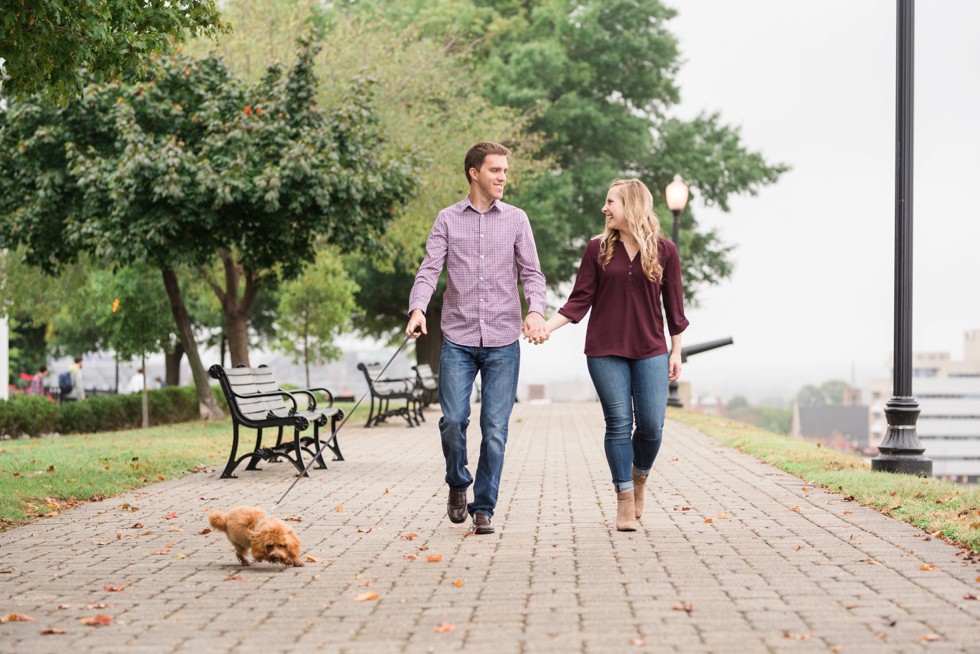 Federal Hill Fall Engagement photos with 8 month old maltipoo puppy