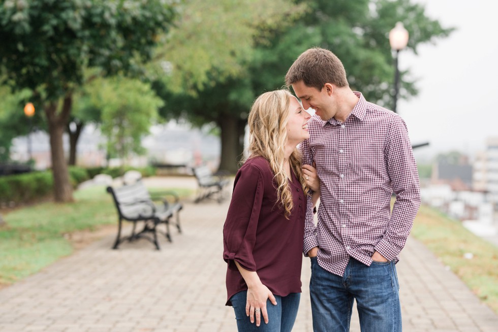 Fall rainy day Engagement photos on Federal Hill Park